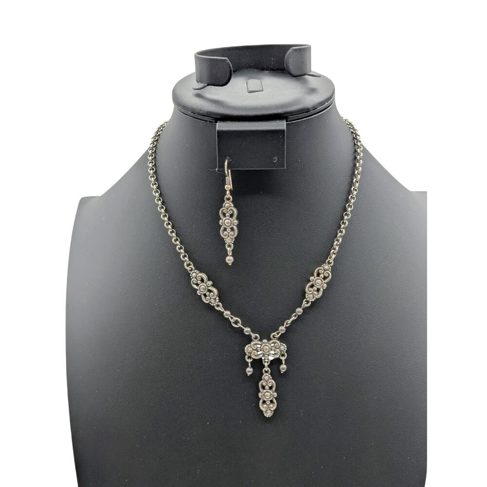 Brighton Scroll Y-Drop Pendant Station Necklace Lavaliere Style & One Earring